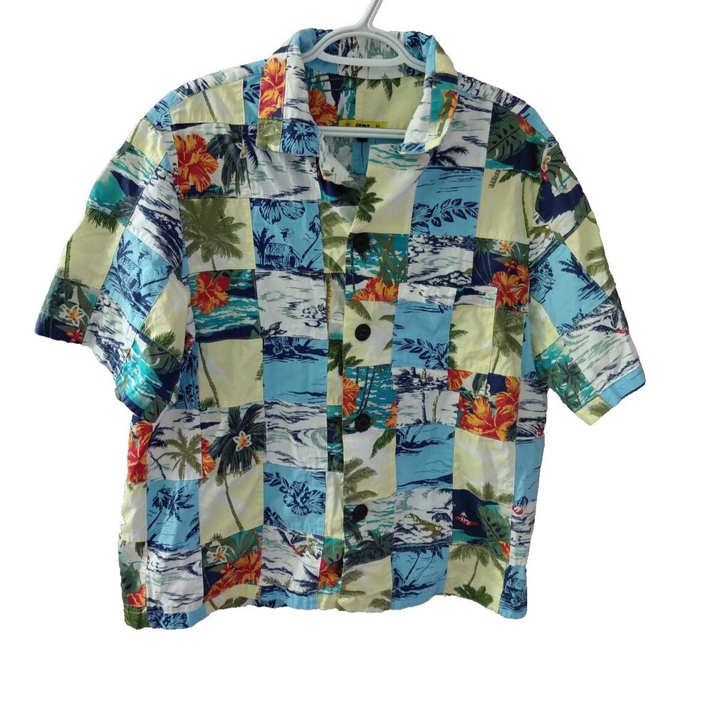 Vintage Skidz Men's Button Up Tropical Patchwork Shirt Size Small